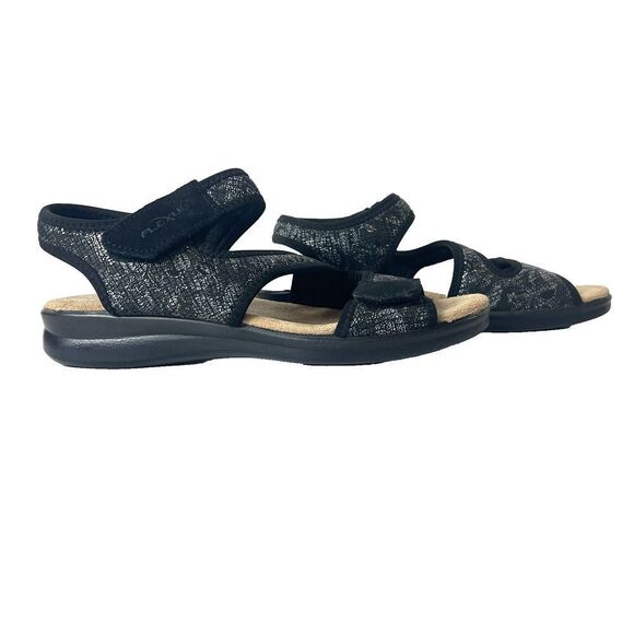 Flexus Summer Sandal Womens Sz EU 41 US 10.5 Sling Back Open Toe Black Synthetic - Picture 2 of 10